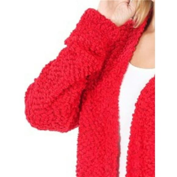 Zenana Long Sleeve Popcorn Sweater Cardigan with Pockets - Picture 3 of 3